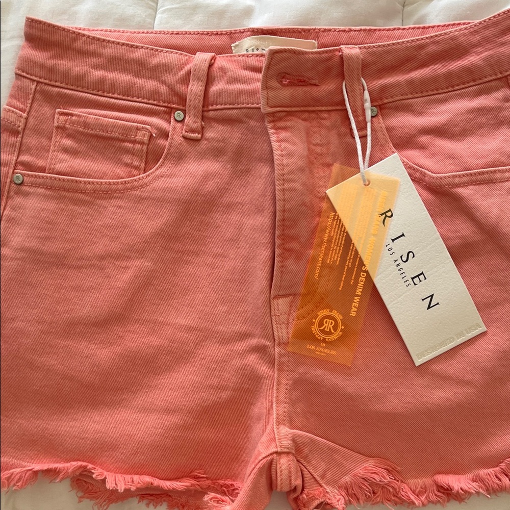 Risen Los Angeles Coral Pink High-Rise Denim Shorts